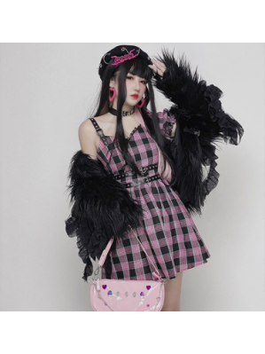 Diamond Honey Pink Plaid Egirl Dress (DH270)